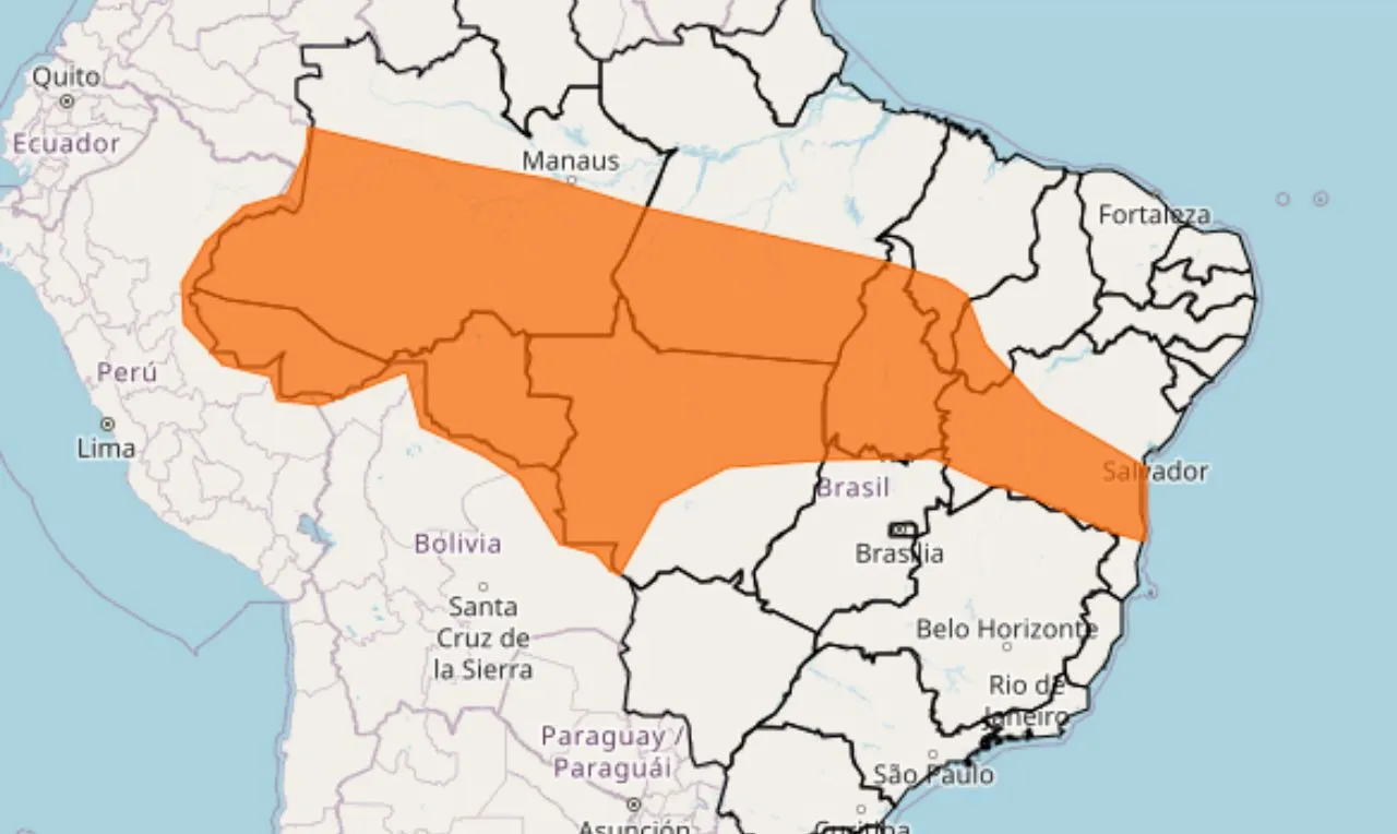 o mapa mostra as &aacute;reas em alerta para chuva intensa